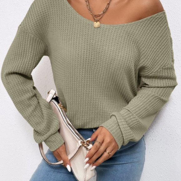 Twist Back Drop Shoulder Waffle Knit Tee - Picture 4 of 7